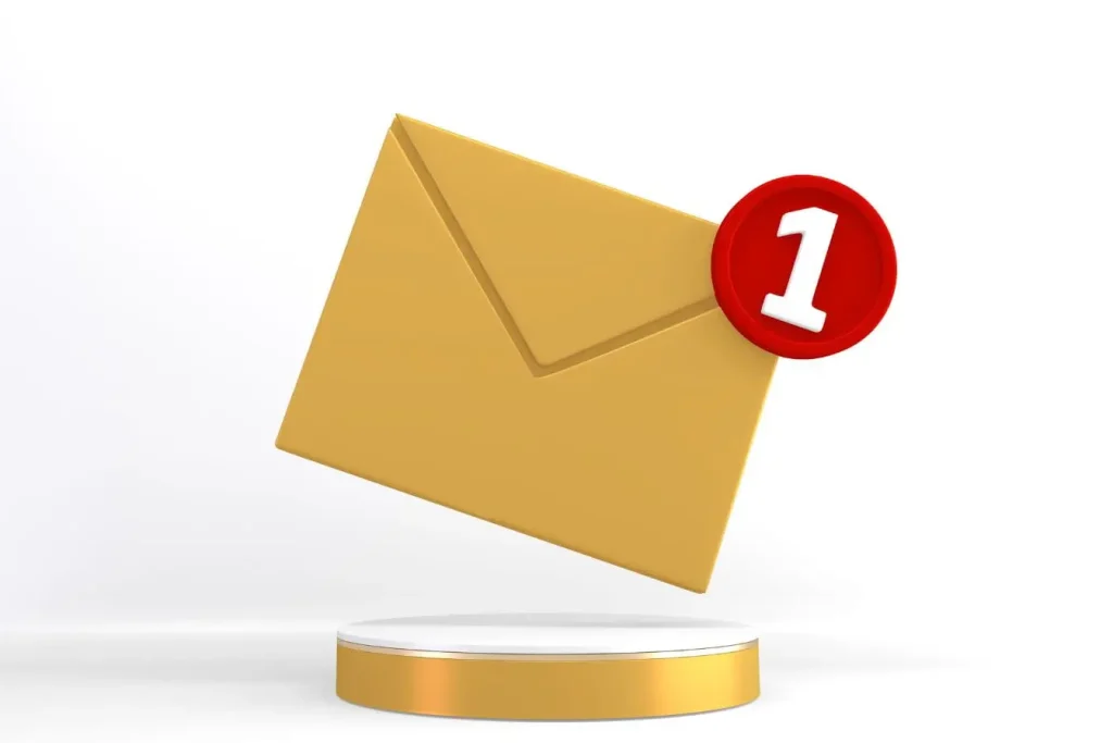 Icône d’enveloppe jaune avec notification rouge, image qui illustre l’envoi progressif de messages dans une campagne de drip marketing.